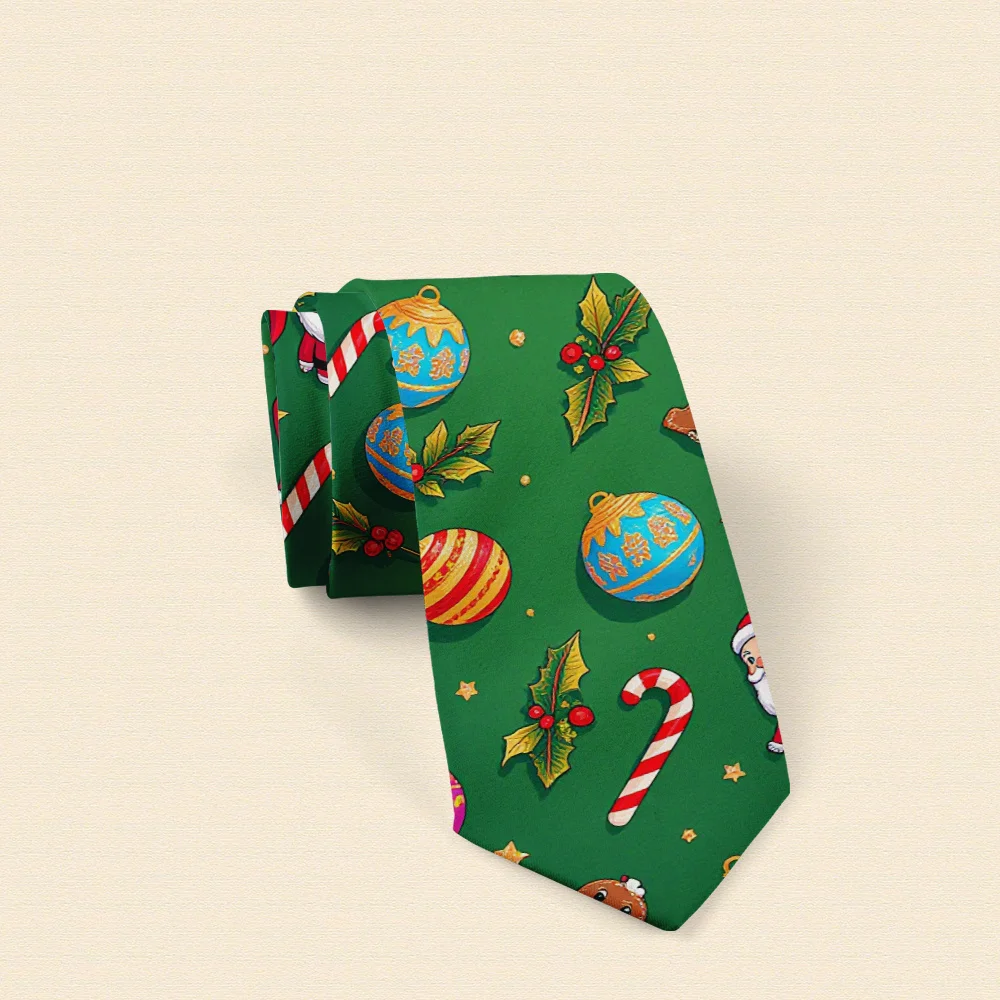 1 قطعة ربطة عنق عيد الميلاد للرجال احتفالية سانتا كلوز، حلوى قصب الحلي بوليستر قابل للغسل في الغسالة - مثالية لحفلات المكتب