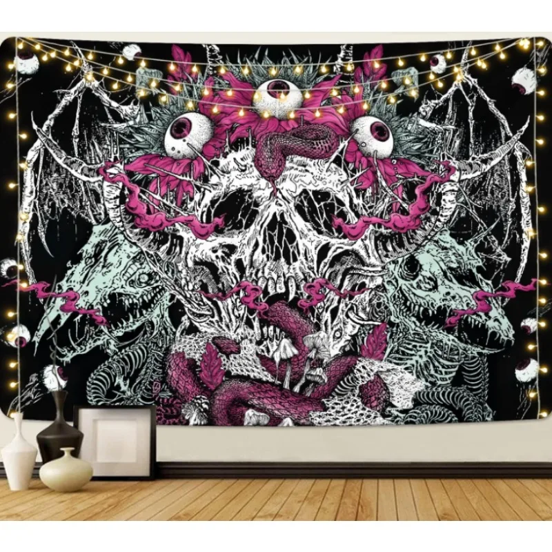 

Skull Tapestry, Psychedelic Skull Eyes Snake Horror Demon Bedroom Wall Hanging