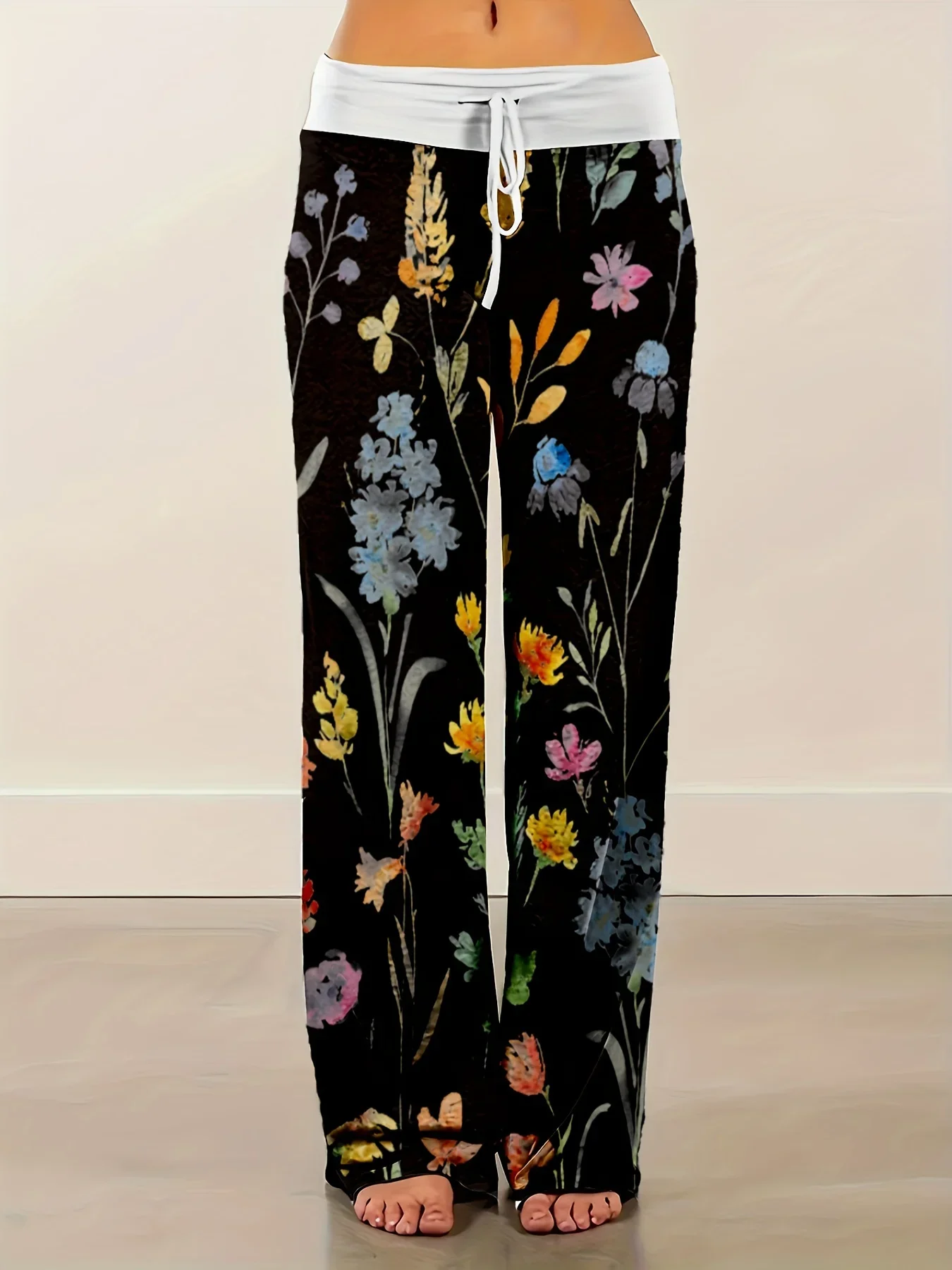 

Plus Size Women 1XL-5XL Fashion Casual Loose Stretch Printing Drawstring Pajama Long Wide Leg Pants Lounge Pants