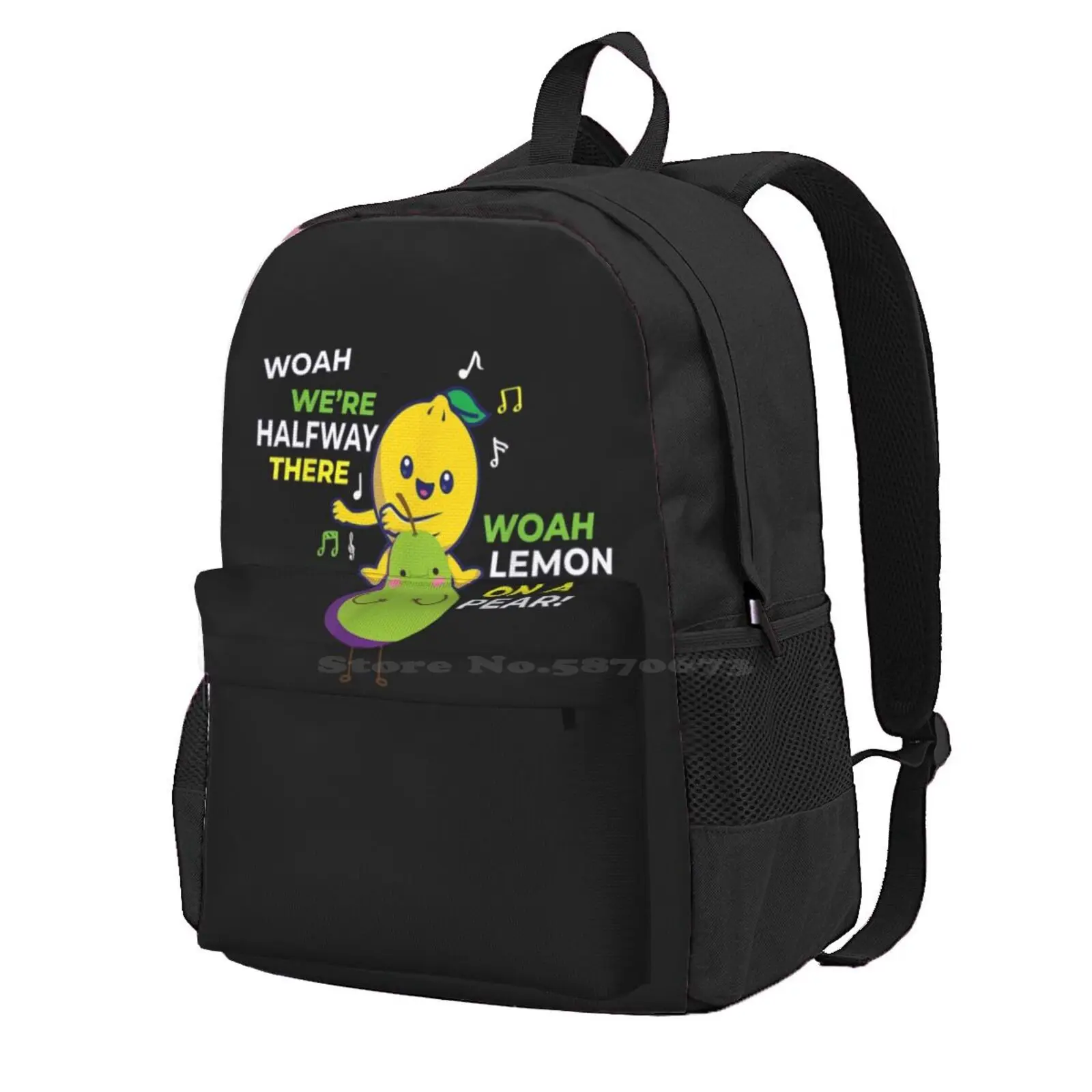 Funny Foodie Pun Fruit Music Lemon On A Pear Meme Hot Sale Schoolbag Backpack Fashion Bags Funny Foodie Pun Fruit Music Lemon