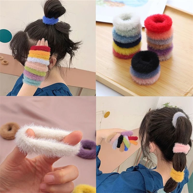 12PCS/Bag Simple Basic Elastic Rubber Bands Wide Side Thick Ponytail Holder Scrunchies Hair Accessories Multicolor Headwear