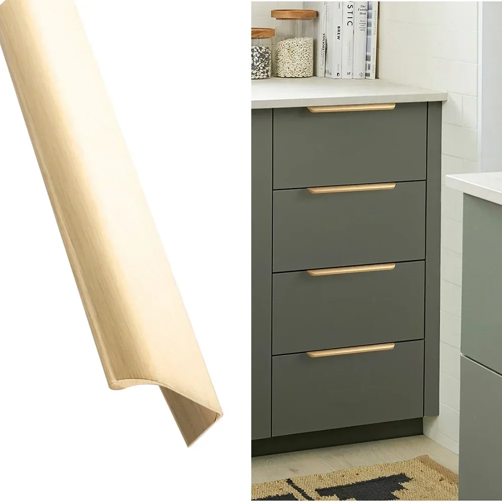 1Pcs Golden Kitchen Cabinet Door Handles Cupboard Drawer Concealed Finger Edge Gold Pull Furniture Handles Door Hardware