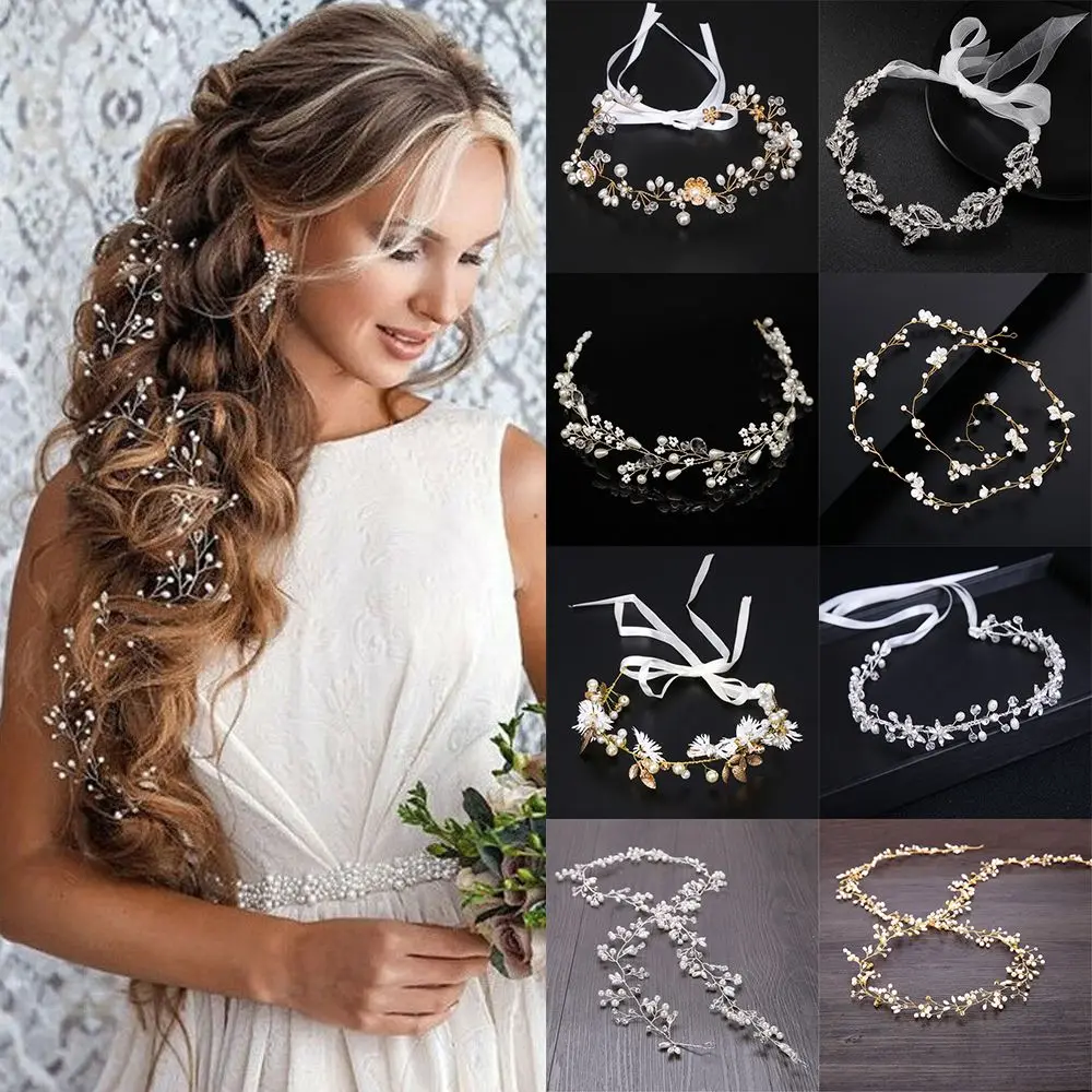 

Women Girls Hair Jewelry Hair Ornaments Crown Pearl Leaf Bridal Hair Vine Wedding Hair Accessories Bride Crystal Headband
