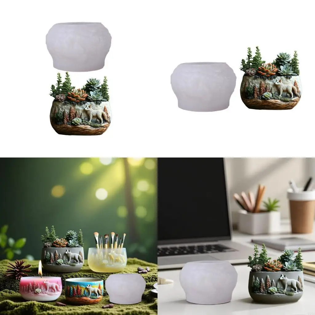 

W0YA Reusable Silicone Wolf Mold Silicone Texture for Handmade Resin Art Crafting Decorative Planters Unique Gift Ideas