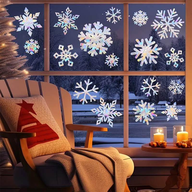 1 Set Snowflake Glass Sticker PVC Electrostatic Decals For Window Glass Sun Catcher Sticker 2024 Christmas Party Home Decoration