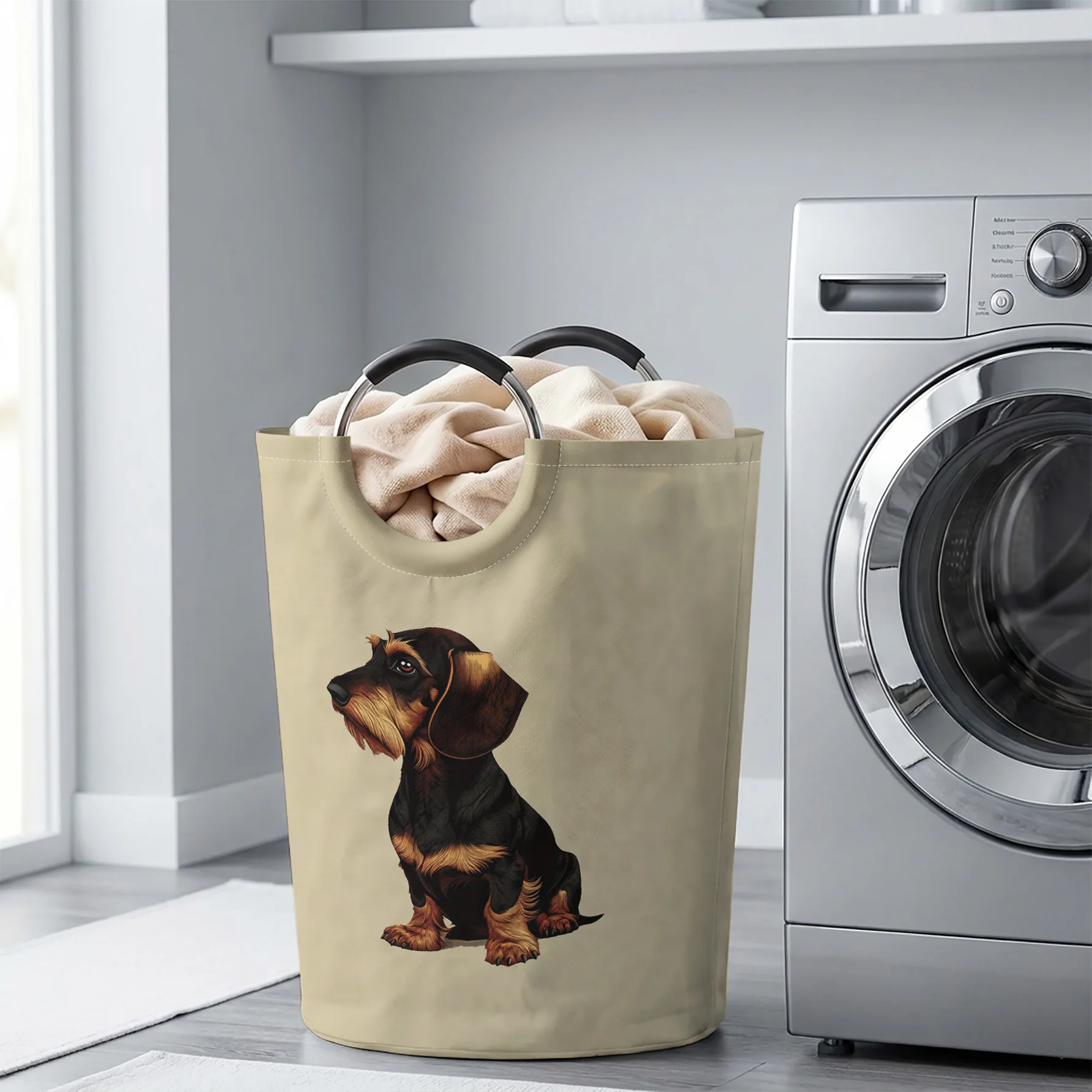 Realistic Wirehaired Dachshund Print Handheld Storage Basket, For Laundry, Bedroom & Home Sundries Storage
