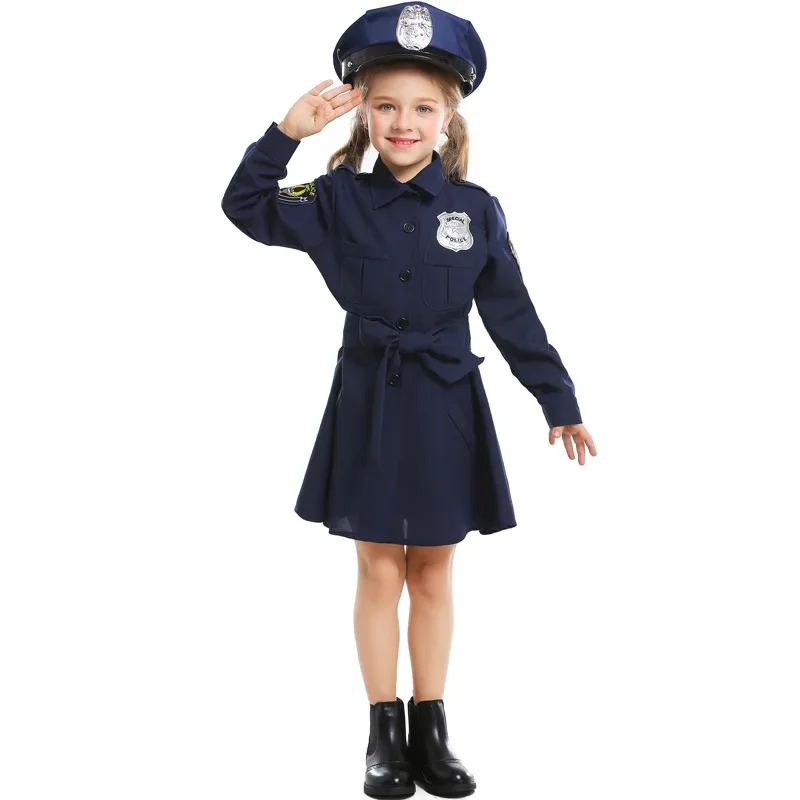 Umorden Cute Child Kids Police Officer Cops Costume for Girls Police Girl Role Play Uniform Halloween Mardi Gras Party Dress