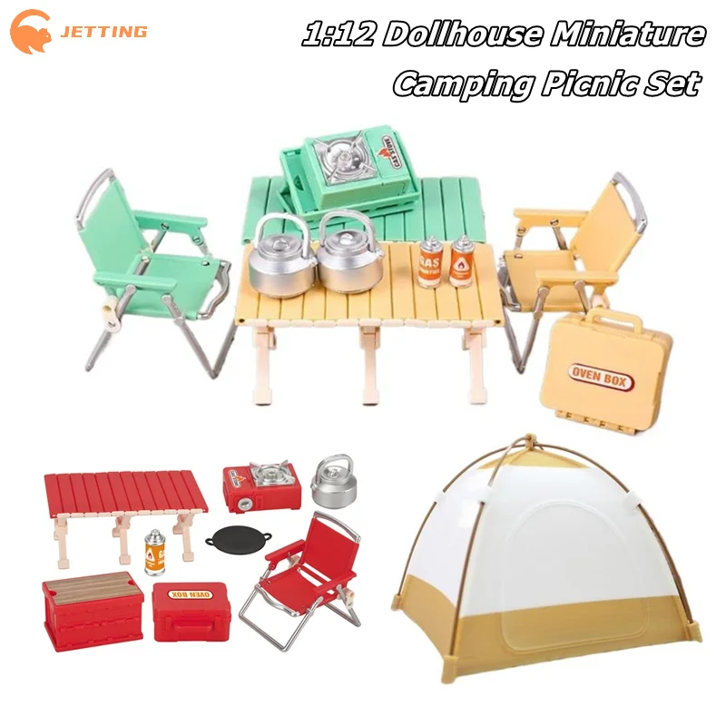 

1:12 Dollhouse Miniature Camping Picnic Set Folding Chair Gas Stoves Model Decor Toy Doll House Accessories