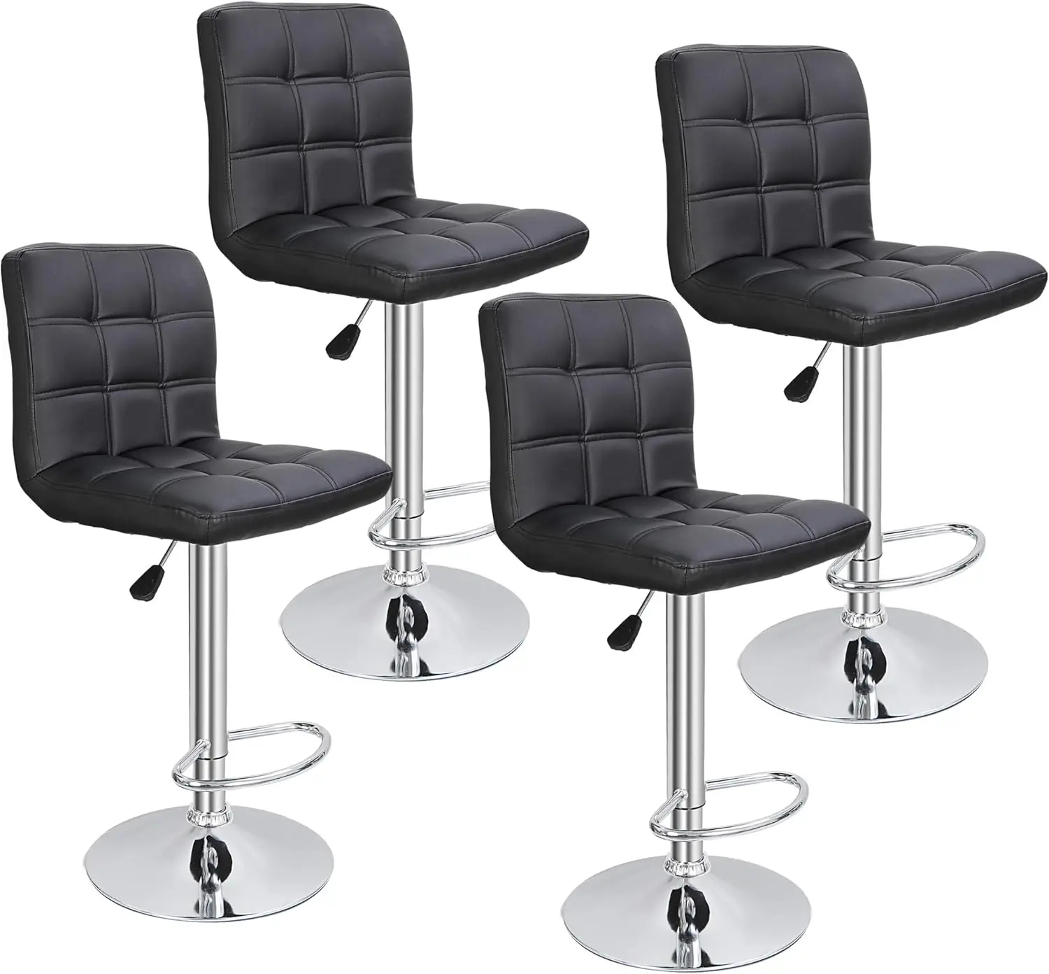 SUPER DEAL Set Adjustable Counter Height Swivel Stool with Square Back (4, Black)