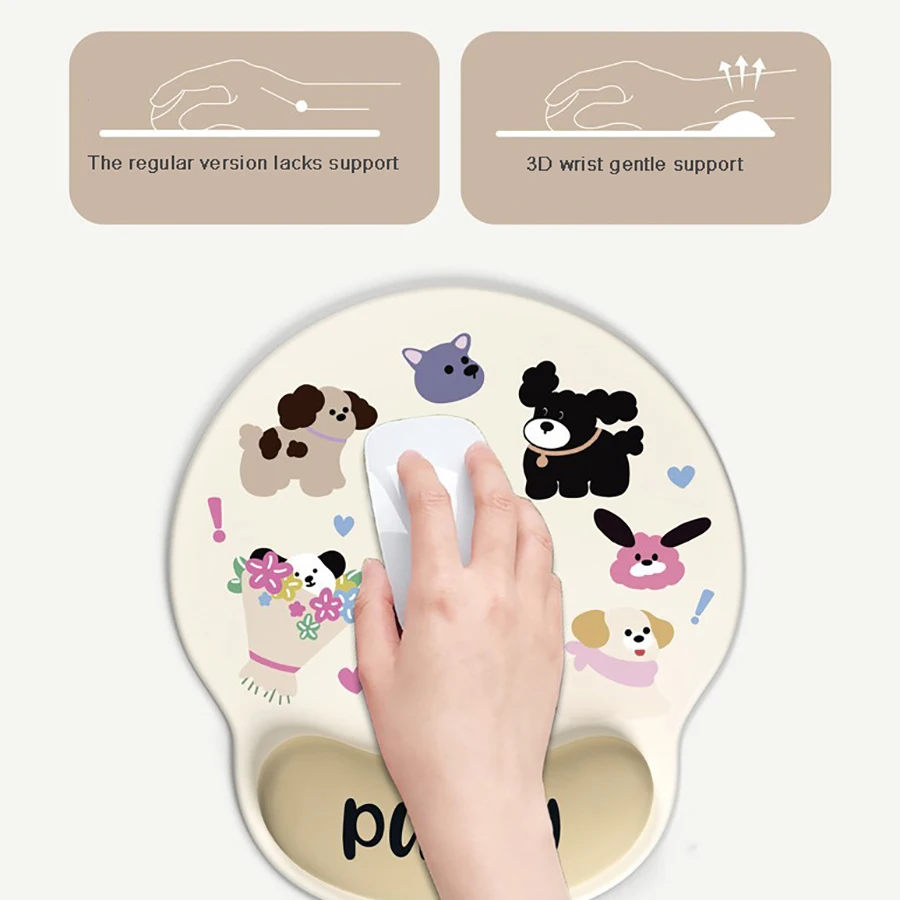 Cute Puppy Ergonomic Mouse Pad With Wrist Support Non-Slip Anime Kawaii 3D Mouse Pads Pain Relief For Work Study Home Office