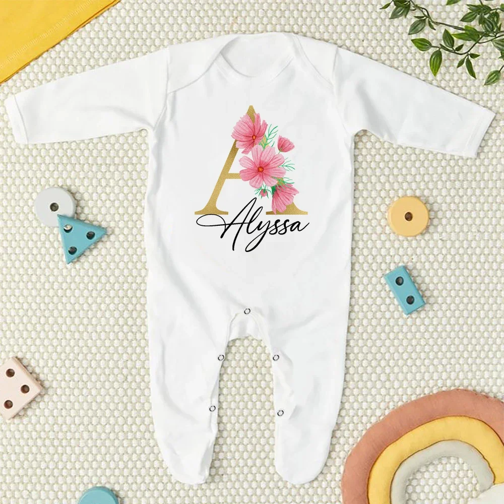 Personalised Initial with Name Baby Babygrow Sleepsuit Bodysuit Newborn Coming Home Hospital Outfit Infant Birth Shower Gifts