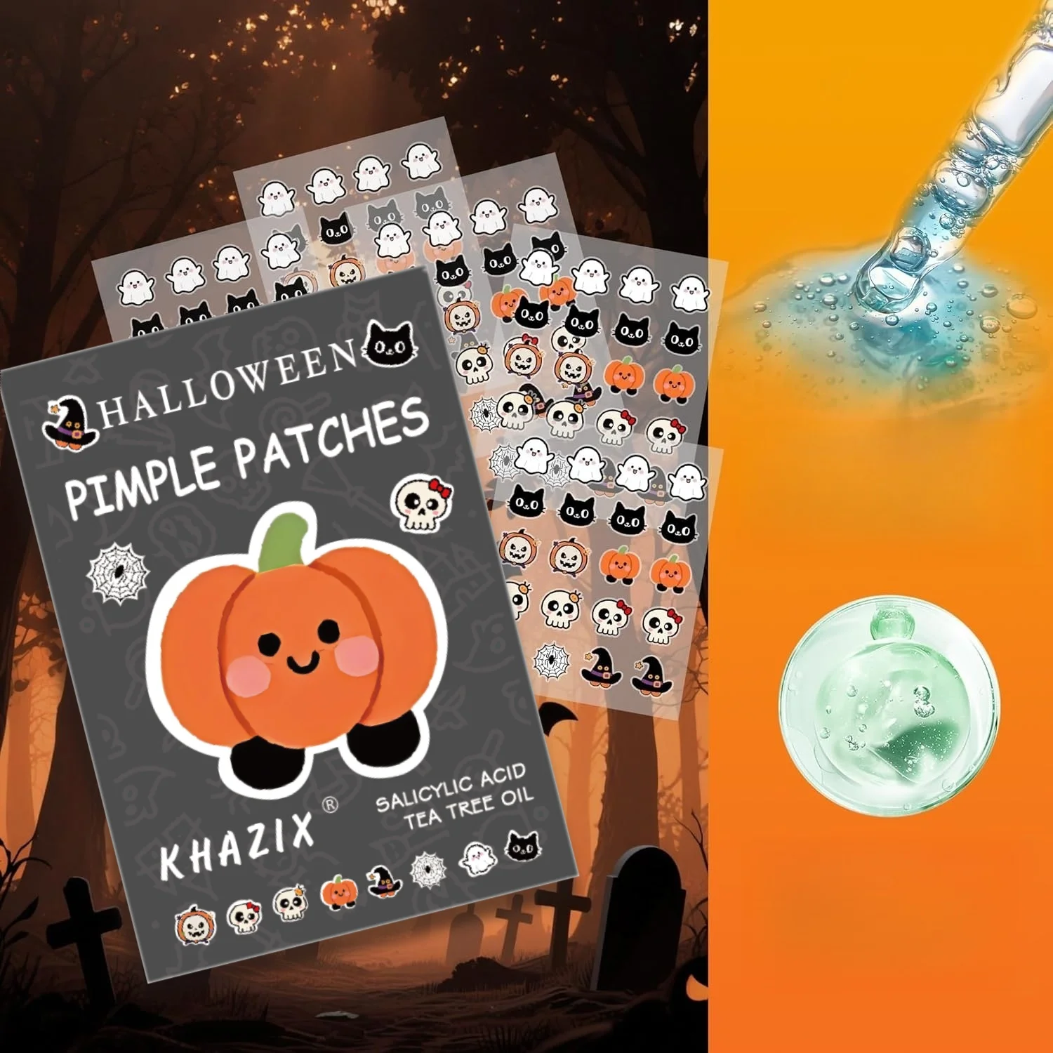 100pcsHalloween تحت عنوان حب الشباب بقع لطيف غير مزعجة مقاوم للماء تنفس للاستخدام اليومي الوجه ملصقات بثرة لطيف