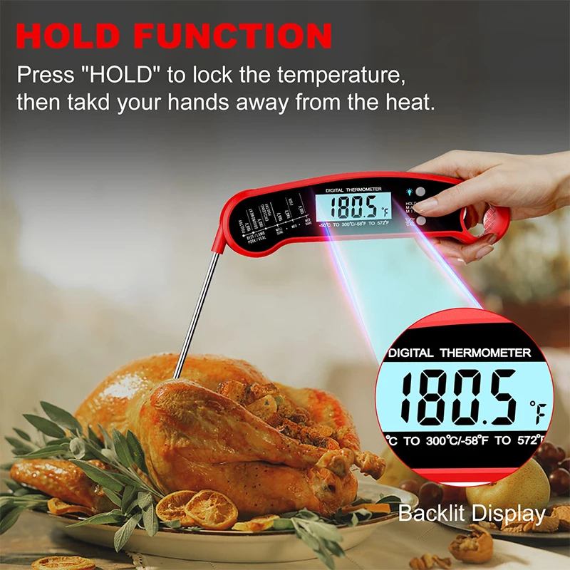 LMETJMA Digital Meat Thermometer Instant Read Meat Thermometer Digital with Probe Food Thermometer for Cooking Grilling JT124