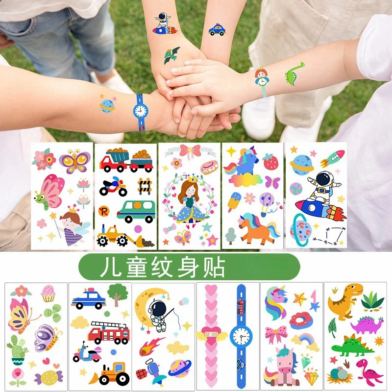 

10Pcs Children's Cartoon Temporary Tattoo Stickers Cute Flowers Unicorn Space Dinosaur Vehicle Arm Face Waterproof Stickers