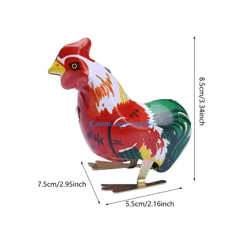 090B Antique Windup Rooster Toy Tinplate Chicken Clockworks Figure Home Decors 3PCS