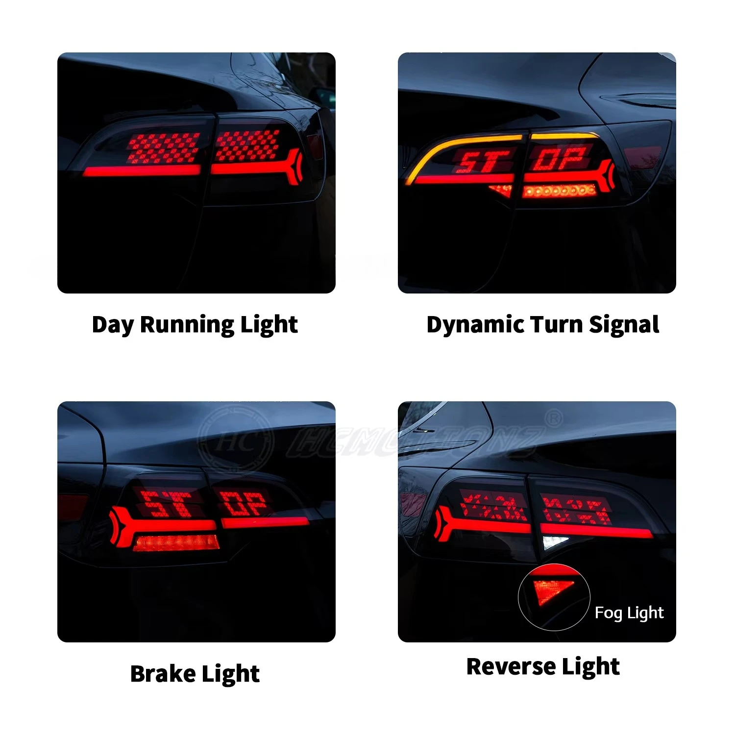 HCMOTIONZ OLED Pattern Tail Light Assembly for 2017-2023 Model 3 Car Rear Back Lamps Accessories New Condition
