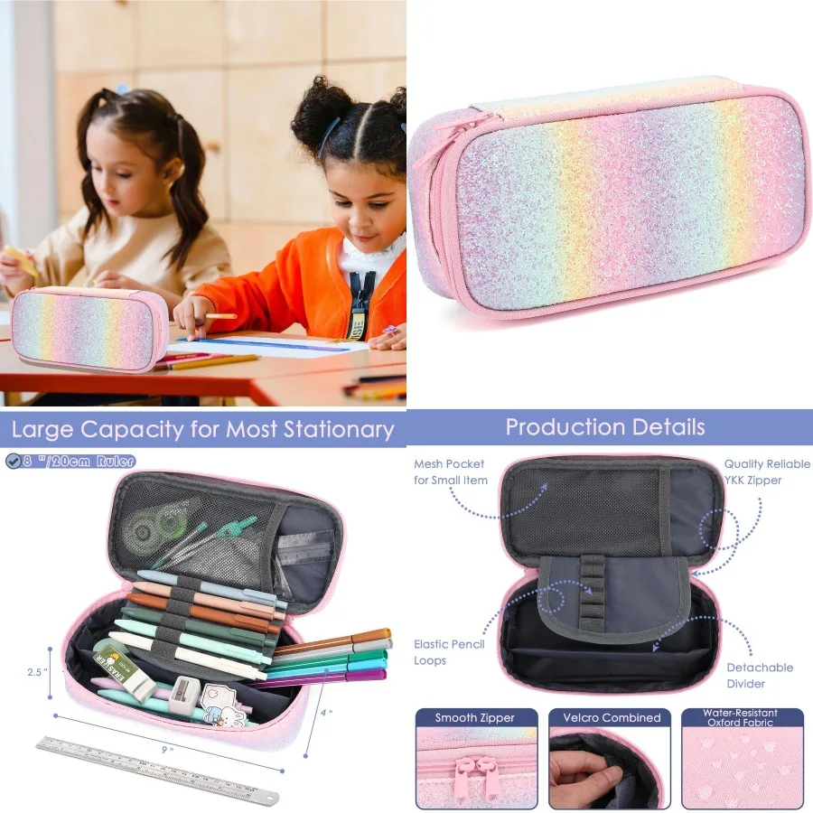 

Пенал FlowFly для девочек и мальчиков, большая вместительная сумка-карандаш для портативной мягкой сумки для ручек для подростков с блестками - идеально подходит для школы Tr