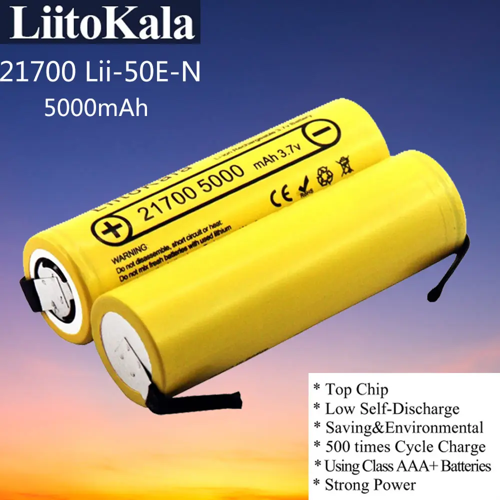 LiitoKala Lii-50E IMR 21700 5000mAh 3.7V 40A High Capacity Protected Flat Top Rechargeable Li-ion Battery+DIY Nicke