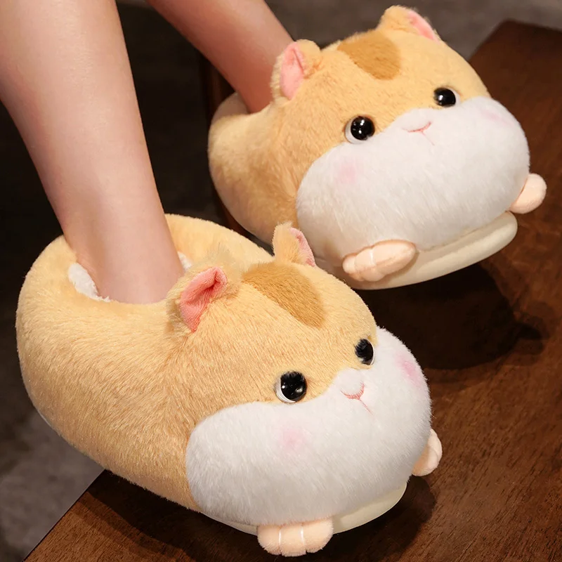 Cute Hamster Plush Slippers Women Living Room Floor Lovers Slippers Winter Warm Shoes For Girls Autumn Boys Man