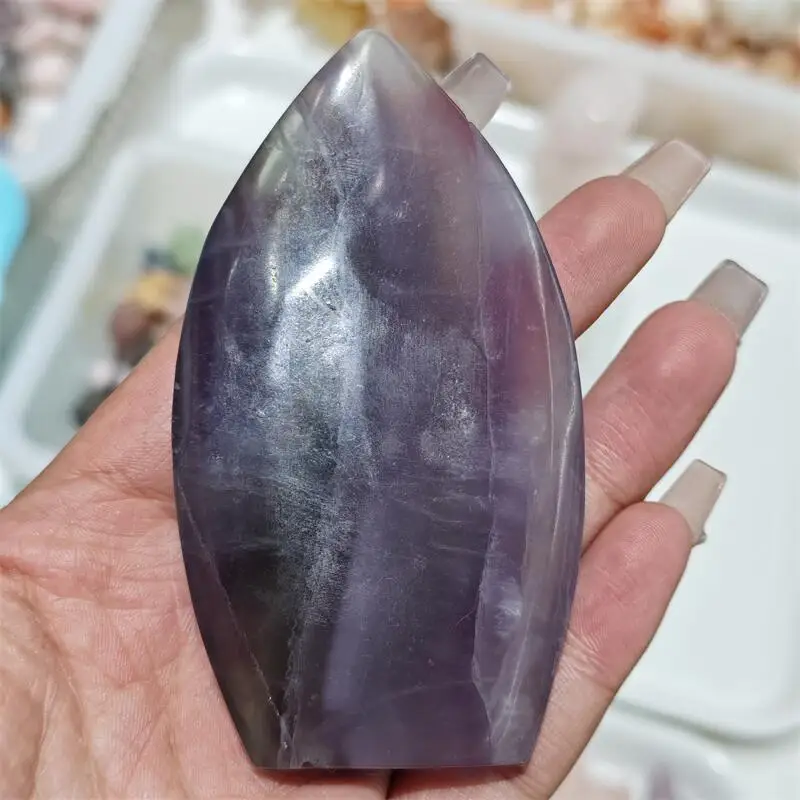 Natural Rainbow Fluorite Torch Shape Decor Carving Reiki Healing Fengshui Stone Ornament Holiday Crafts Gift 1PCS