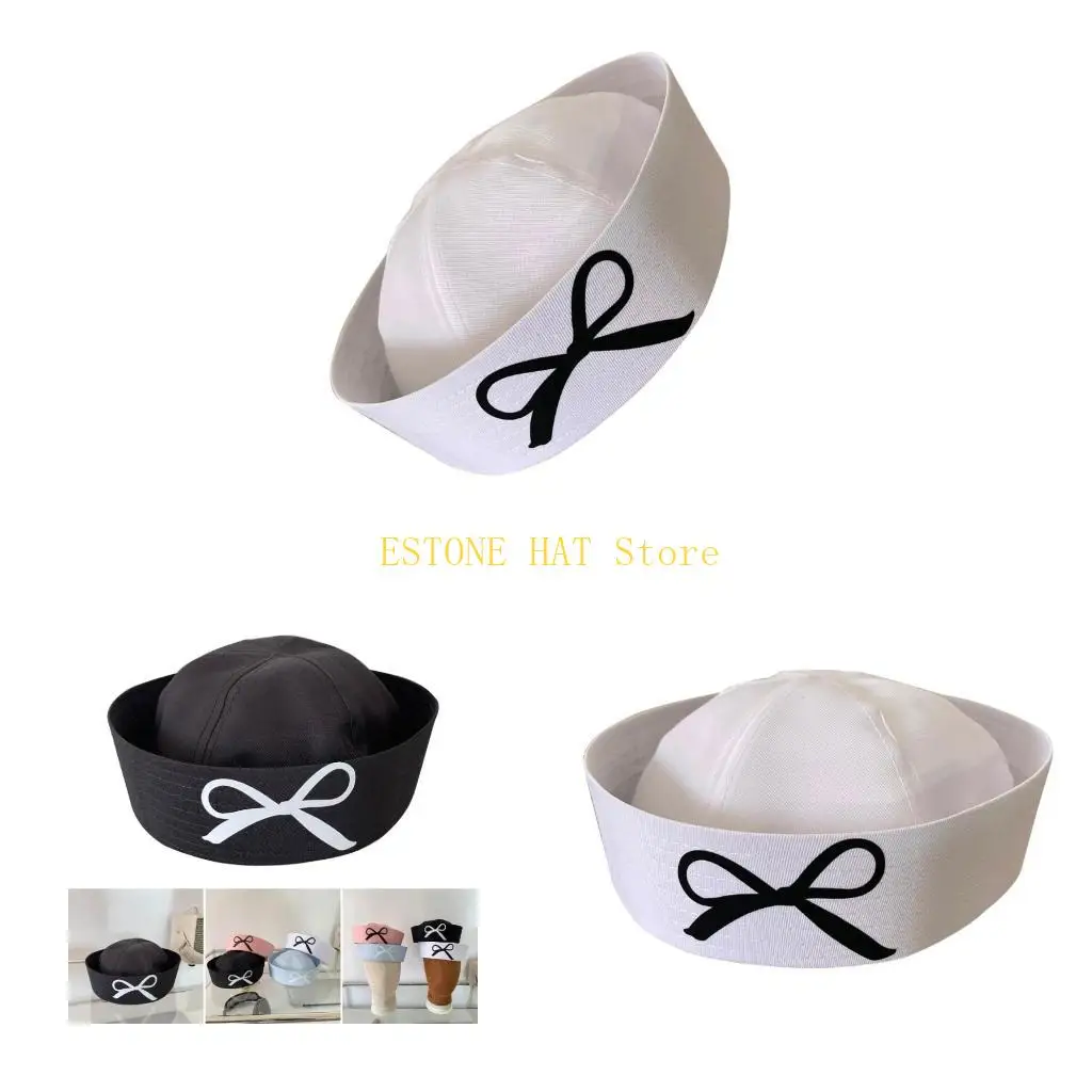 

49MF Sweet Bows Hat for Lady Girl Fashion 2000s Sailor Hat Uniform Domed Hat