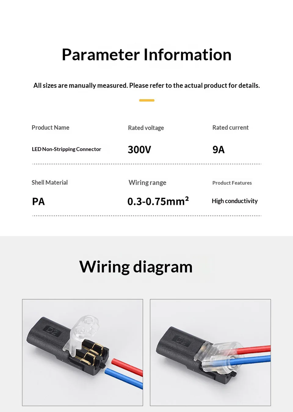 D2 Schnellanschlussklemme LED-Leuchten Stecker-Buchse Push-in-Anschlüsse 2/3-polig Universelle Druckklemmen Nicht-Abisolierende Kabelverbinder – Detail 5