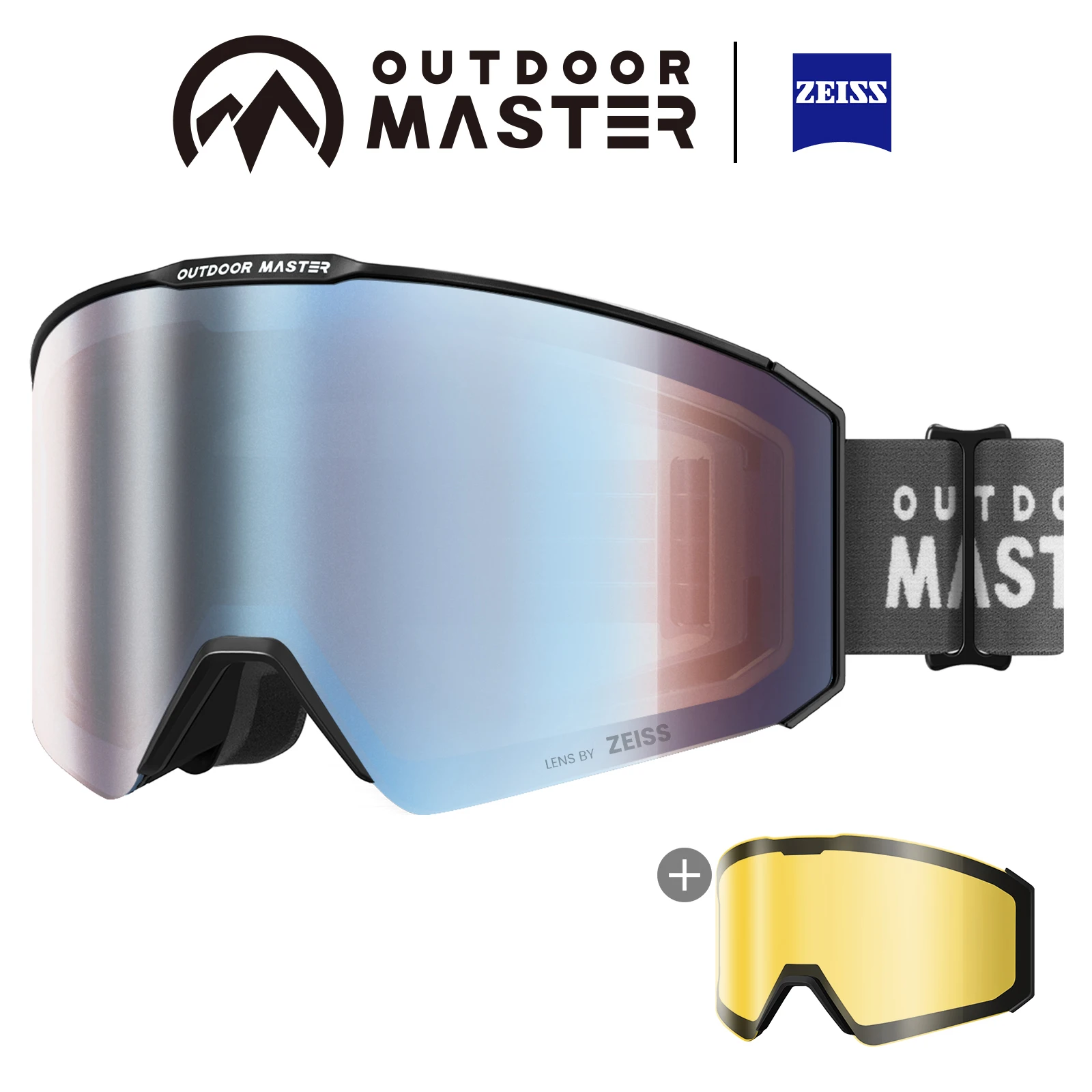 OutdoorMaster ZEISS skibril OTG snowboardbril met magnetische verwisselbare lenzen, anti-condens, UV400, helmcompatibel, voor volwassenen