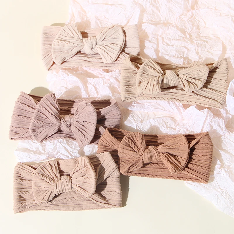 

5Pcs/set Elastic Bow Baby Hairband Coffee Color Nylon Headband Korean Girl Turban Headwear Kids Hair Accessories Photo Props 머리띠
