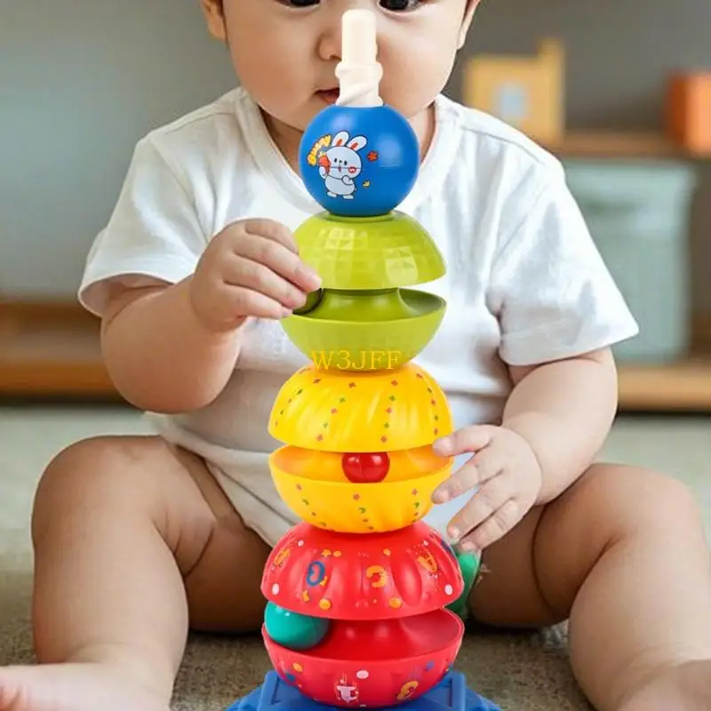 W3JF Baby Developmental Stacking Tower Toy Regenbogen Farbsortierspiel für Kleinkind -Lernaktivitäten mit rotierendem Design