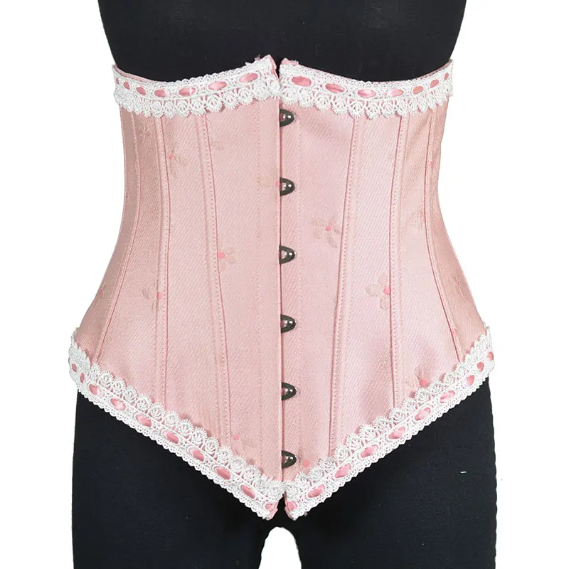 

Embroidered Floral Bodice Lace Plastic Bones Underbust Corset with 6 Steel Buckles Fajas Girdle Belt