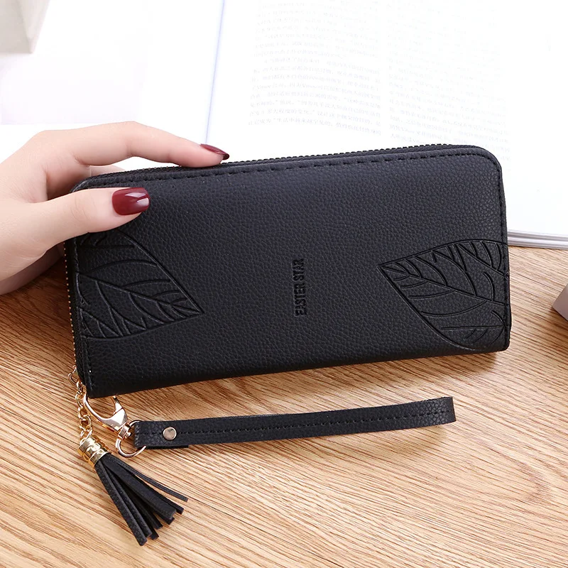 

Womens Wallets and Purses PU Leather Wallet Female Wristband Leaf Print Long Women Purse Large Capacity Phone Bag let Money Bag