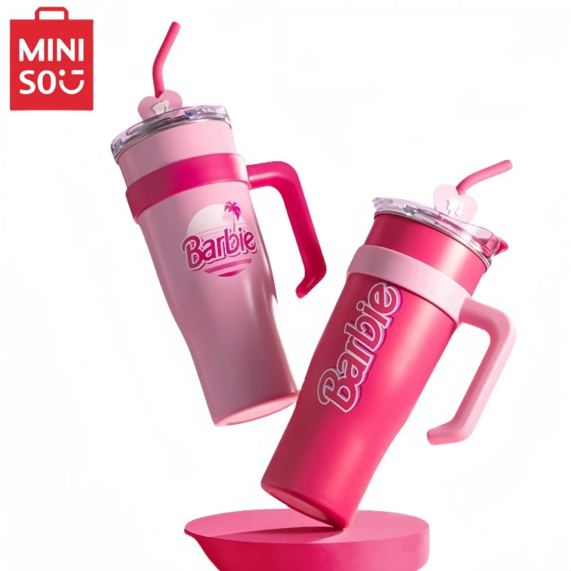 New MINISO Barbie Capsule Series Girls Love Anime Kawaii Office Coffee Cup Stainless Steel Large Capacity 1600mL Straw Water Cup