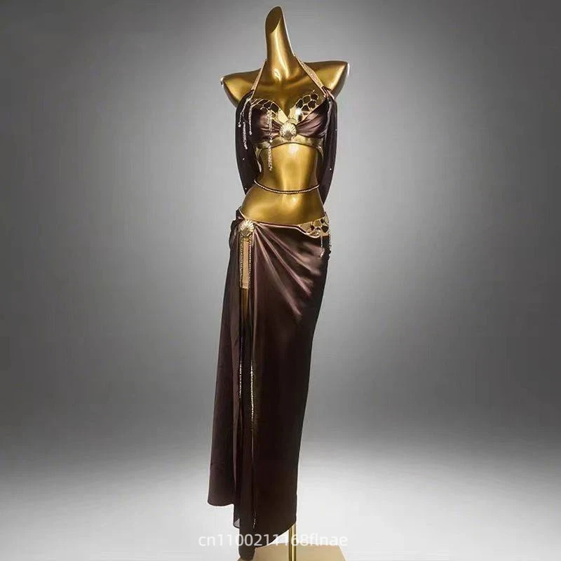 

Coffee Color 2025 New Belly Dance Performance Costume Set Oriental Dance Practice Dance Bra Skirt Dance Performance for Women