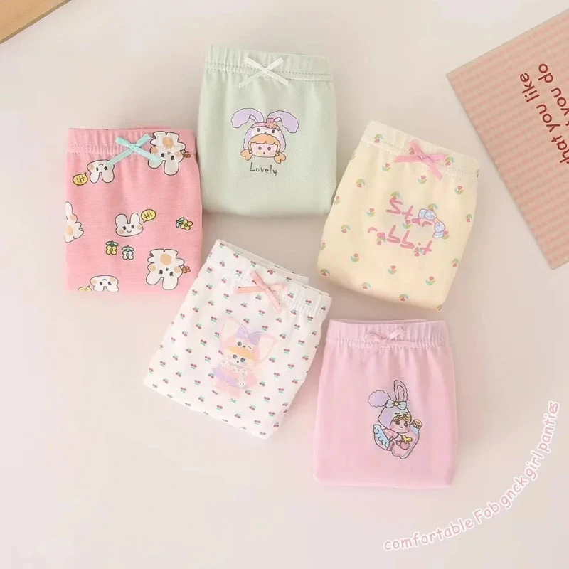 Girls Underpants Kids Cotton Panties Teen Cute Rabbit Pattern Soft Boxer 3-12 Years Old Children Lovely and Comfortable Panties