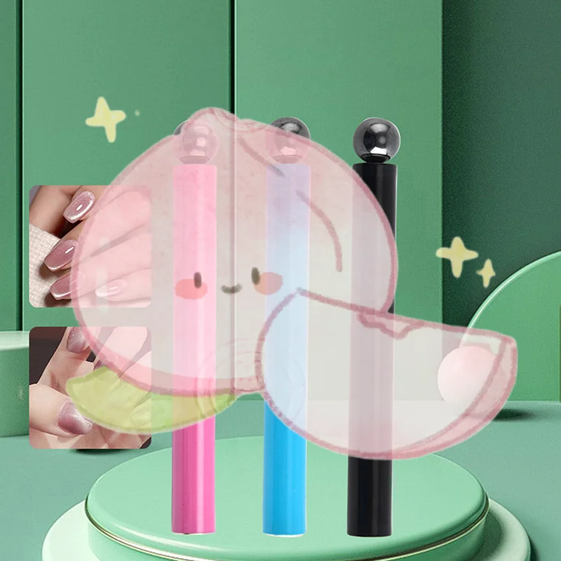 ปากกาแม่เหล็กทำเล็บสองหัว + ลูกเหล็กแม่เหล็กตาแมว แบบถอดได้ ทรงกระบอก สำหรับทำเล็บเจลยูวีแบบฝรั่งเศส 3 มิติ อุปกรณ์ตกแต่งเล็บ