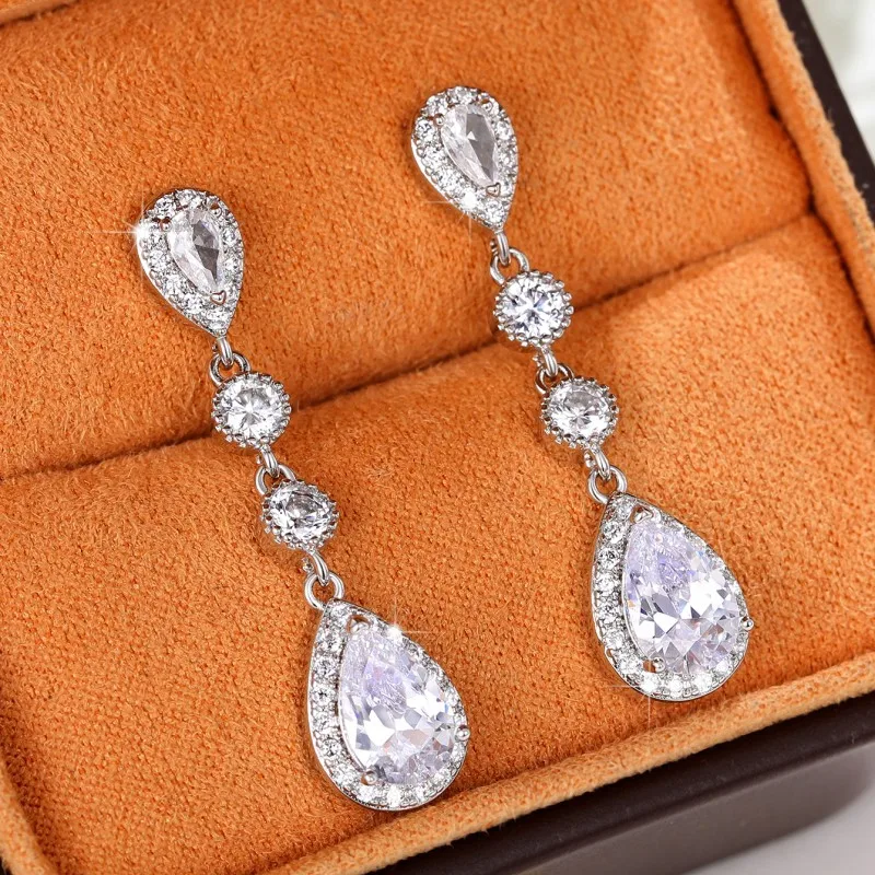Huitan Silver Color Dangle Earrings with Dazzling Cubic Zirconia Elegant Crystal Accessories for Women Fashion Versatile Jewelry