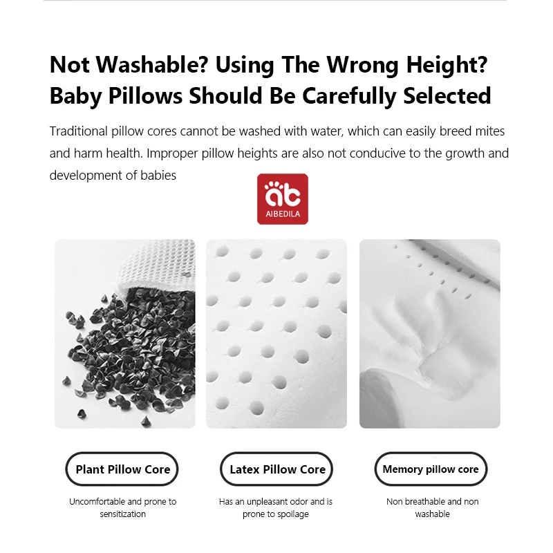 AIBEDILA Newborns Baby Latex Pillows Safe Anti Roll Sleep Pillow Soft Breathable Pillow Cushion for ages 1-6  Things Bedding