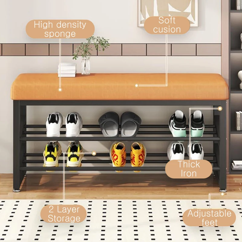 80cm Shoe Rack Bench, 3-Tier Metal Shoe Storage Organizer, Entryway Bench for Entryway Bedroom, Shoe Bench with Storage 신발 벤치