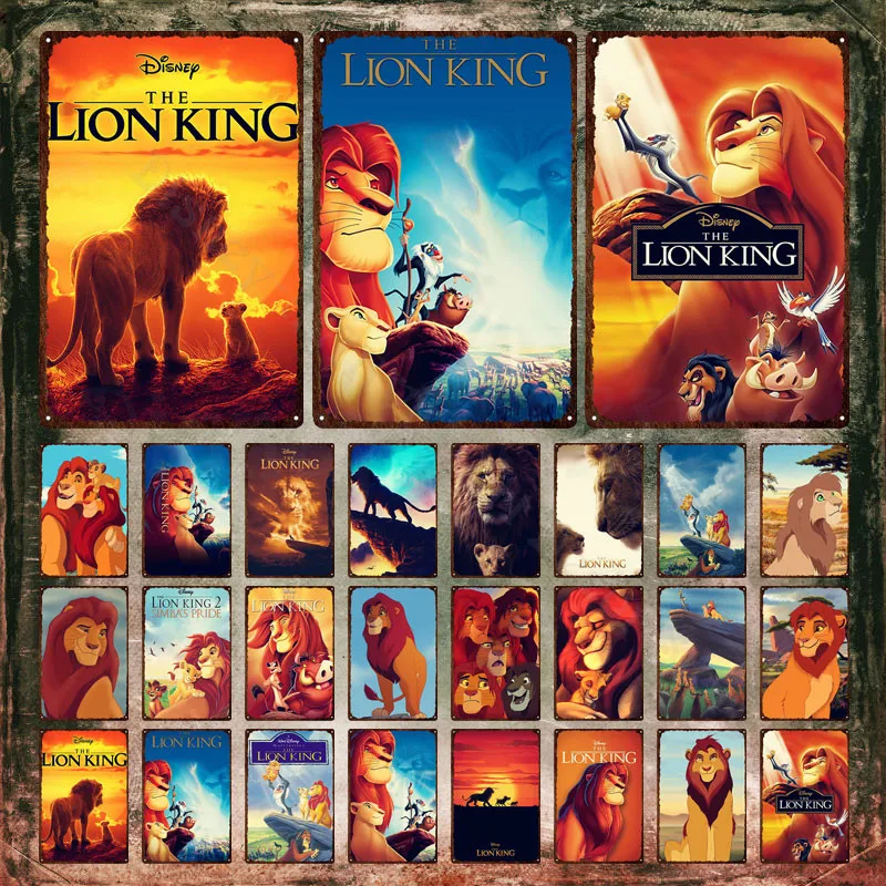 Disney Metal Signs The Lion King King Lion Mufasa and Son Simba Metal Poster Wall Art Stickers Tin Signs for Kids Room Decor