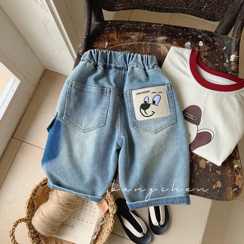 

Children's Jeans2024Summer New Children's Clothing Pocket Labeling Boys' Cropped Pants Fashion G0106-WS