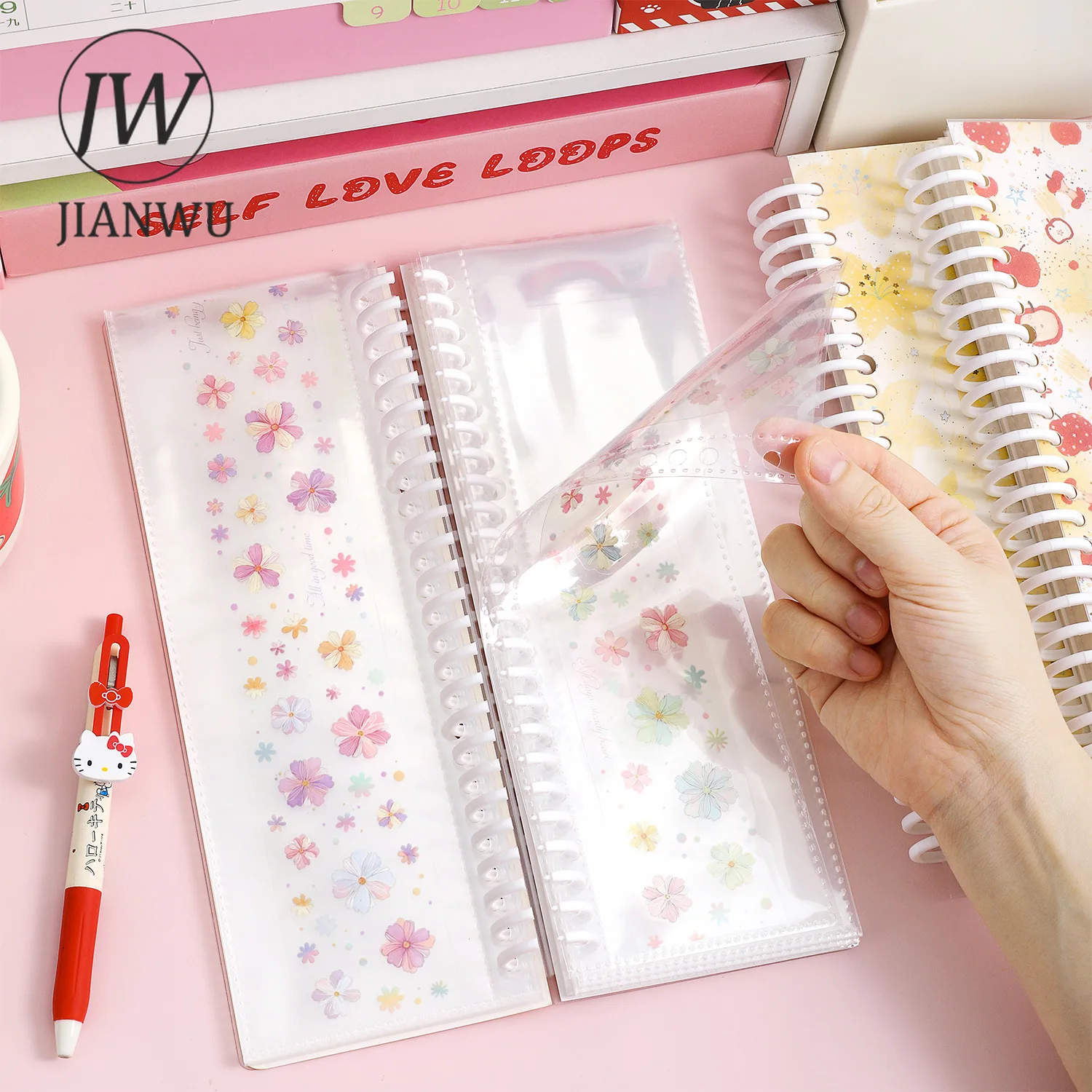 JIANWU Cute Apple Flower Cover Transparent Loose-leaf Material Collage Journal Storage Book Creative Student Supplies Stationery