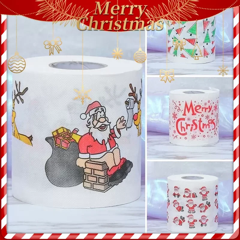 Christmas Print Napkins Home Tool Santa Claus Bath Toilet Roll Paper Christmas Supplies Xmas Decor Tissue Cute High Quality