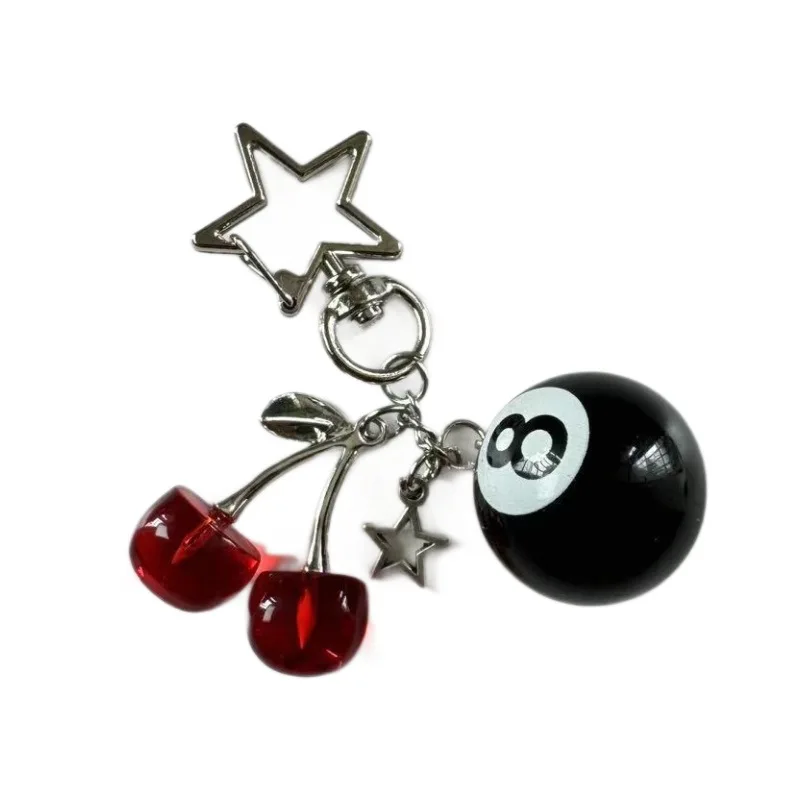 Fashion Black No 8 Billiard Cherry Dice Star Keychain Phone Accessories Y2K Handmade Creative Cherry KeychainJewelry Key Ring