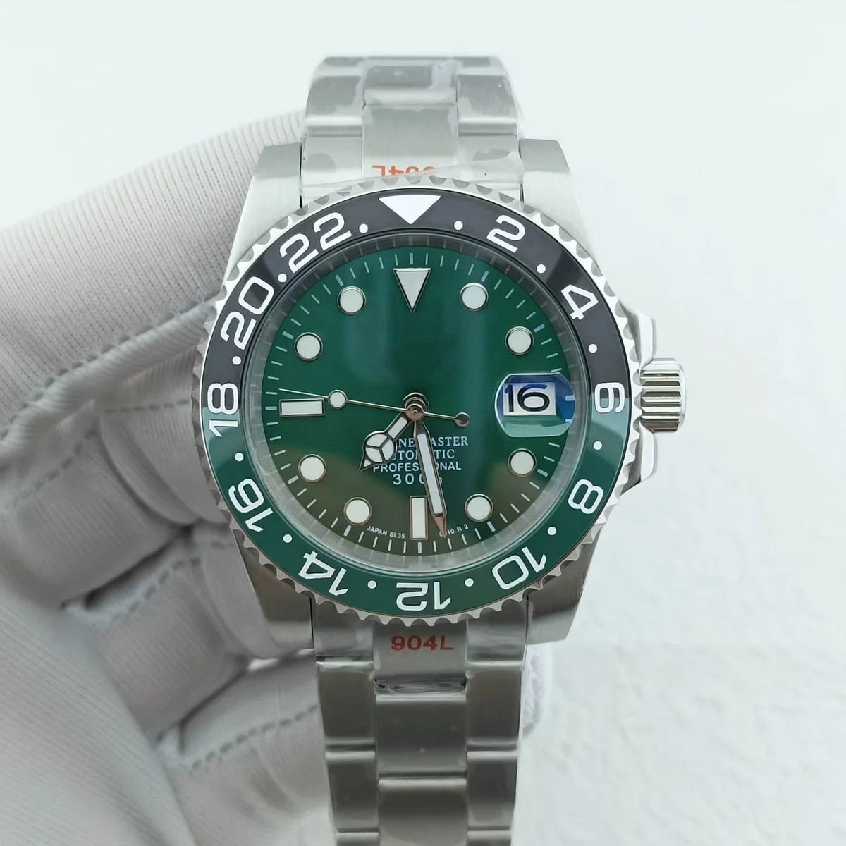 NH35 40mm Relógio de Pulso Verde luminoso S logotipo dial Aço Inoxidável Oister pulseira Mecânica Relógio de Pulso À Prova D 'Água Instalar NH35