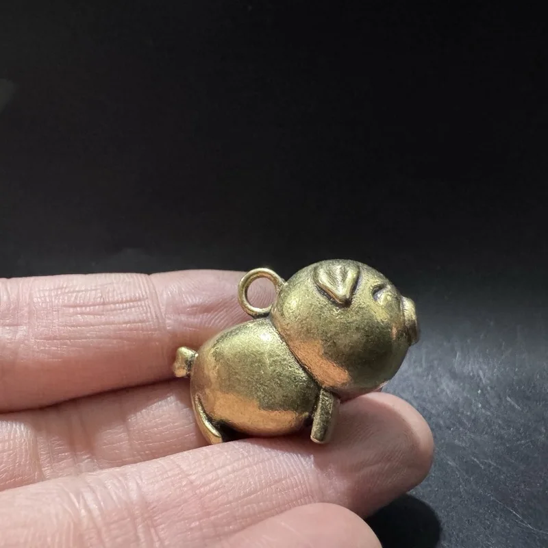 Antiqued brass solid cute piggy charm car keychain zodiac pig small pendant