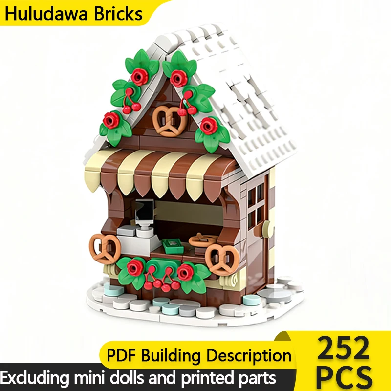 

City Street View Model MOC Building Bricks Christmas Pretzel Stand Modular Technology Children Holiday Gifts Assemble Toys Suit