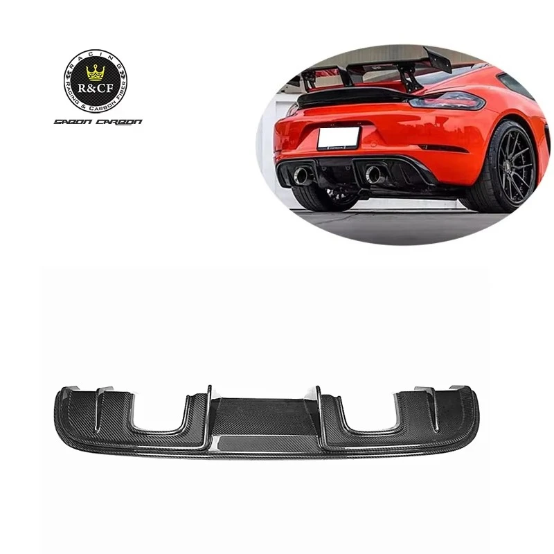

For 16-19 Porsche Cayman Boxster 718 GT4 Style Carbon Fiber Rear Bumper Lip Diffuser Spoiler