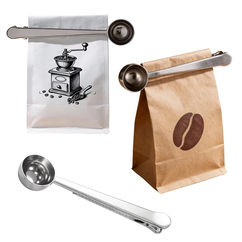 

Stainless Steel Measuring Spoon Coffee Bean Spoon with Sealing Bag Clip Spice Milk Powder Scoop Baking Scale Spoon Kitchen Tool