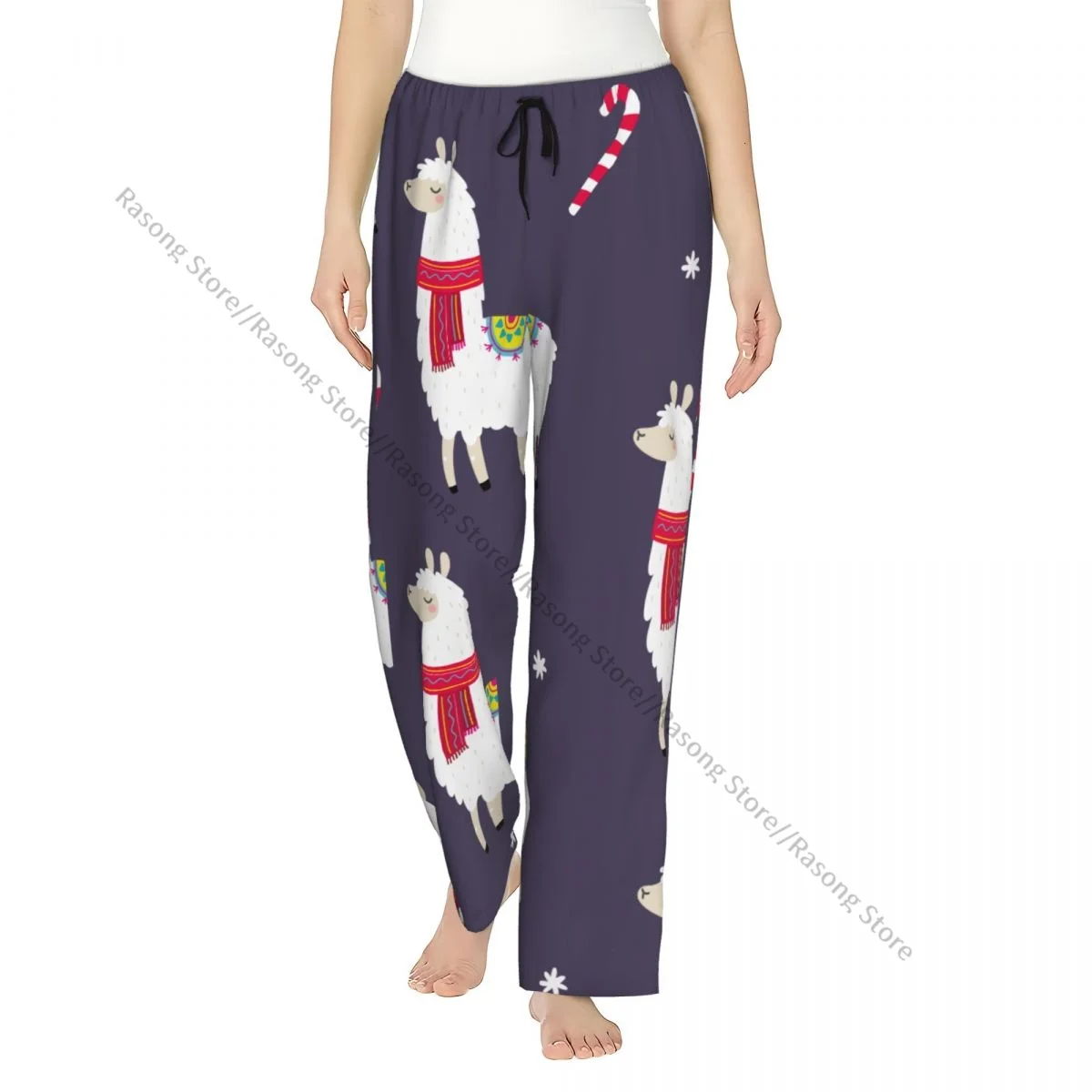 

Cute Merry Christmas Llama Women Sleep Pants Warm Flannel Lounge Pants for Winter Nights