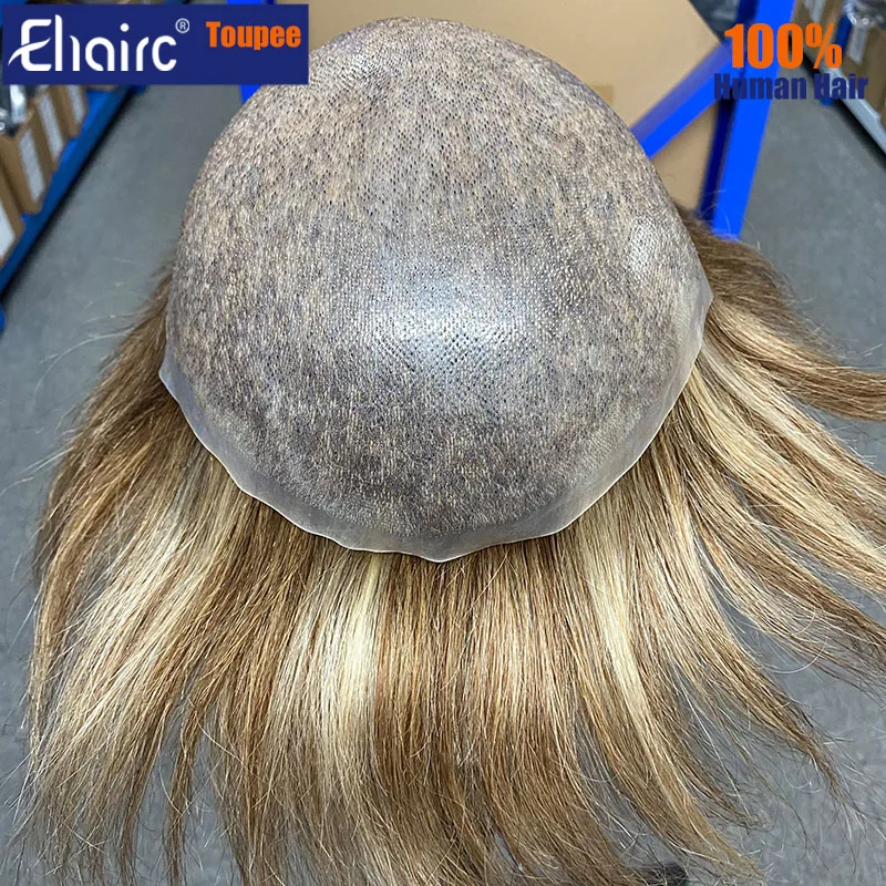 4/27/613 Highlighted hairline Male Hair Prosthesis 0.08mm knotted skin Toupee Man Wigs For Men Wig 6